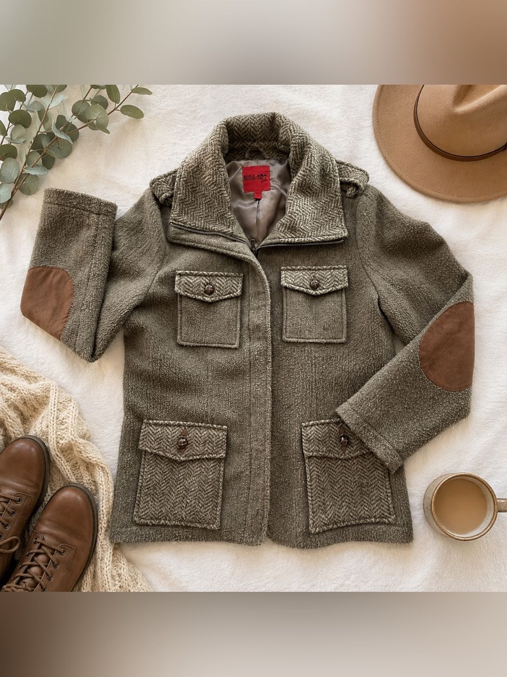 Black Mountain Peak Men’s L Field Jacket Brown Elbow Patch Coat